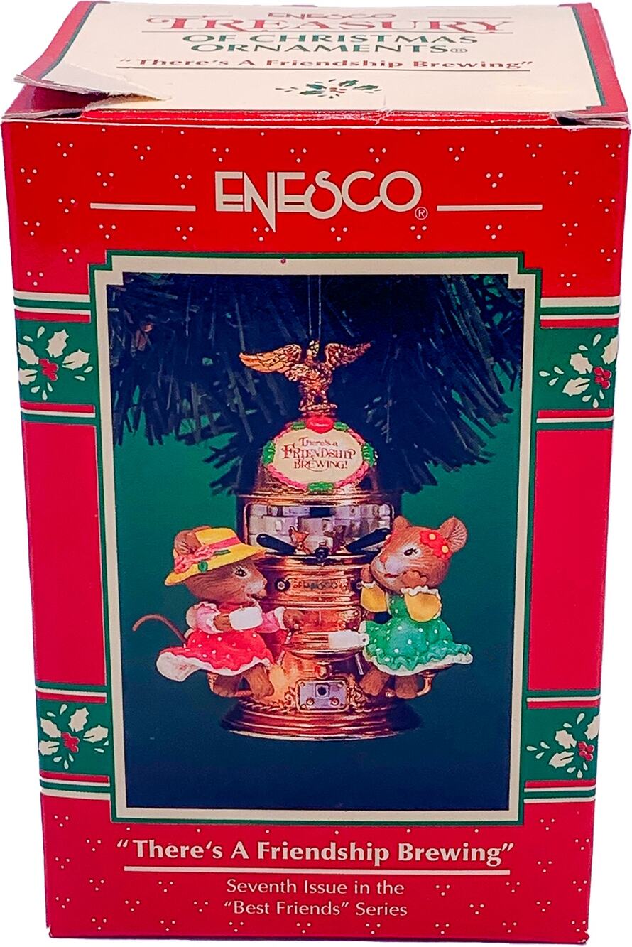 1996 ENESCO There's a Friendship Brewing Best Friends Christmas Ornament in Box